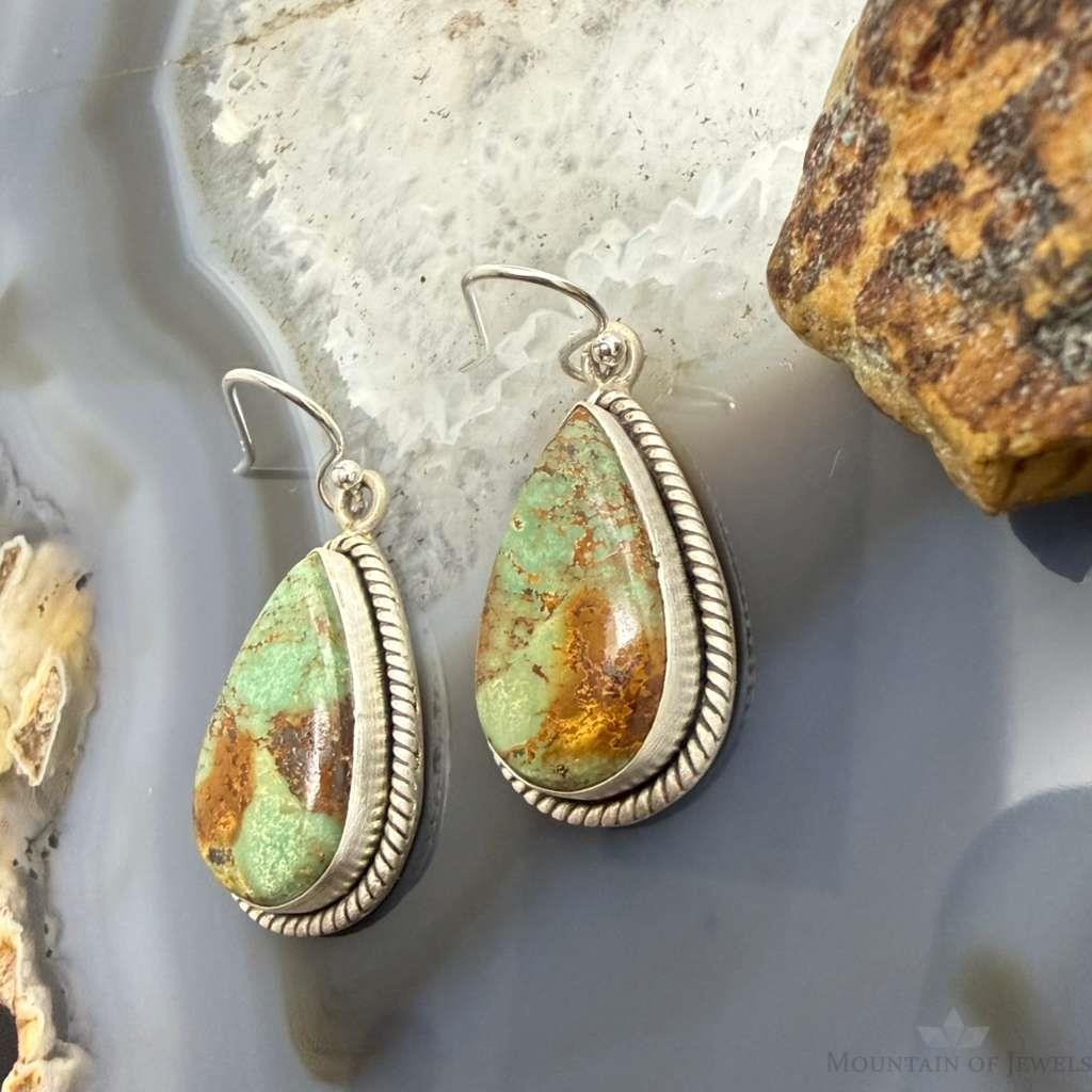 Sterling Silver Southwestern Style Teardrop Turquoise Dangle Earrings For Women #1
