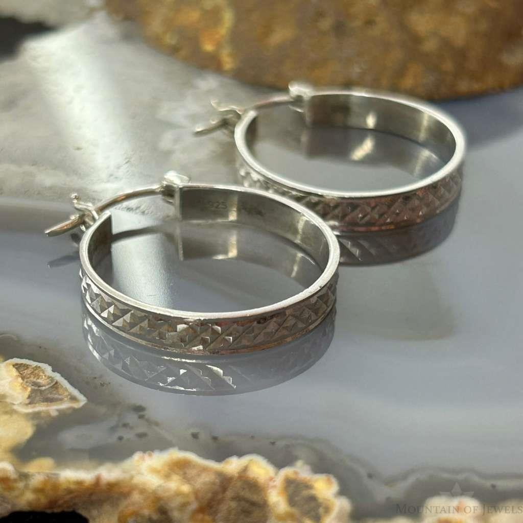 Sterling Silver Fashion Diamond Cut Hoop Earrings For Women