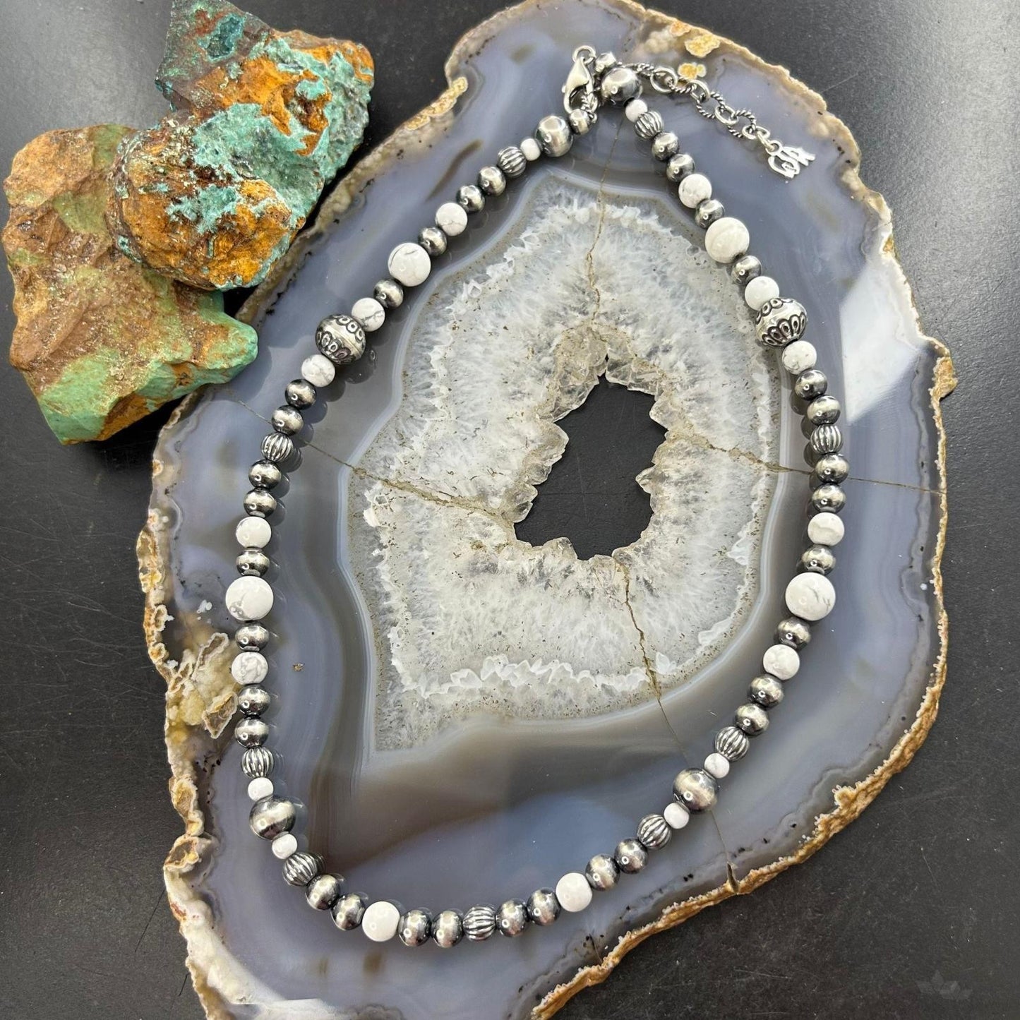 Carolyn Pollack Sterling Silver 5mm-10mm with Howlite Beads 16"-18" Necklace For Women