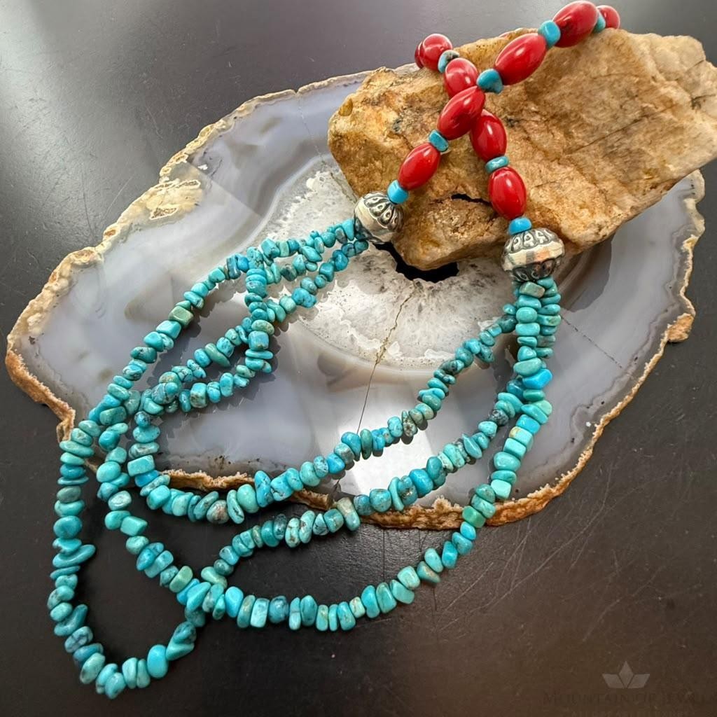 Carolyn Pollack Sterling Silver Turquoise & Red Jasper Beads 24" Necklace For Women