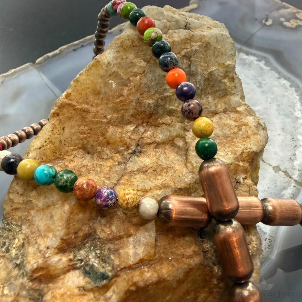 Southwestern Style 4-6mm Copper Navajo Pearl,Cylinder, Multistone Beads Necklace For Women