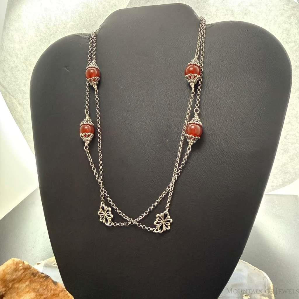 Carolyn Pollack Sterling Silver Chain Link w/Carnelian Beads 31" Necklace For Women
