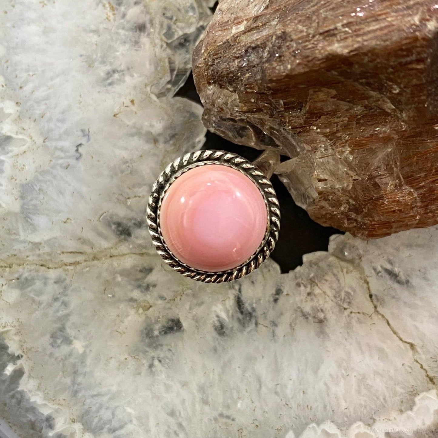 Native American Sterling Silver Rounded Pink Conch Ring Size 7.5 & 8 For Women