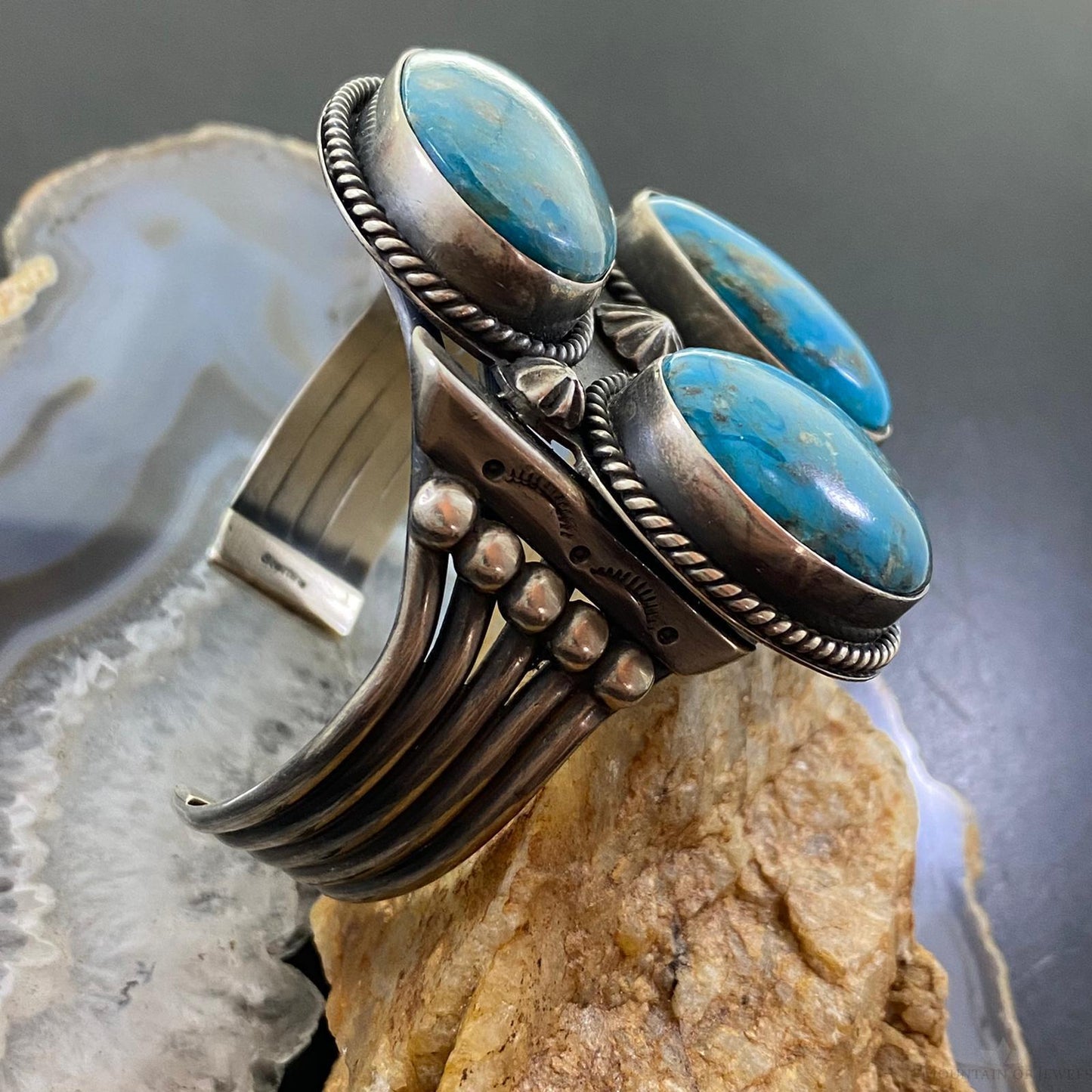 Cecil Sanders Vintage Native American Sterling Silver Heavy Turquoise Women's Bracelet