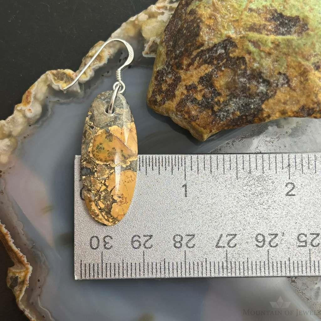 Sterling Silver Oval Maligano Jasper Slab Dangle Earrings For Women #530