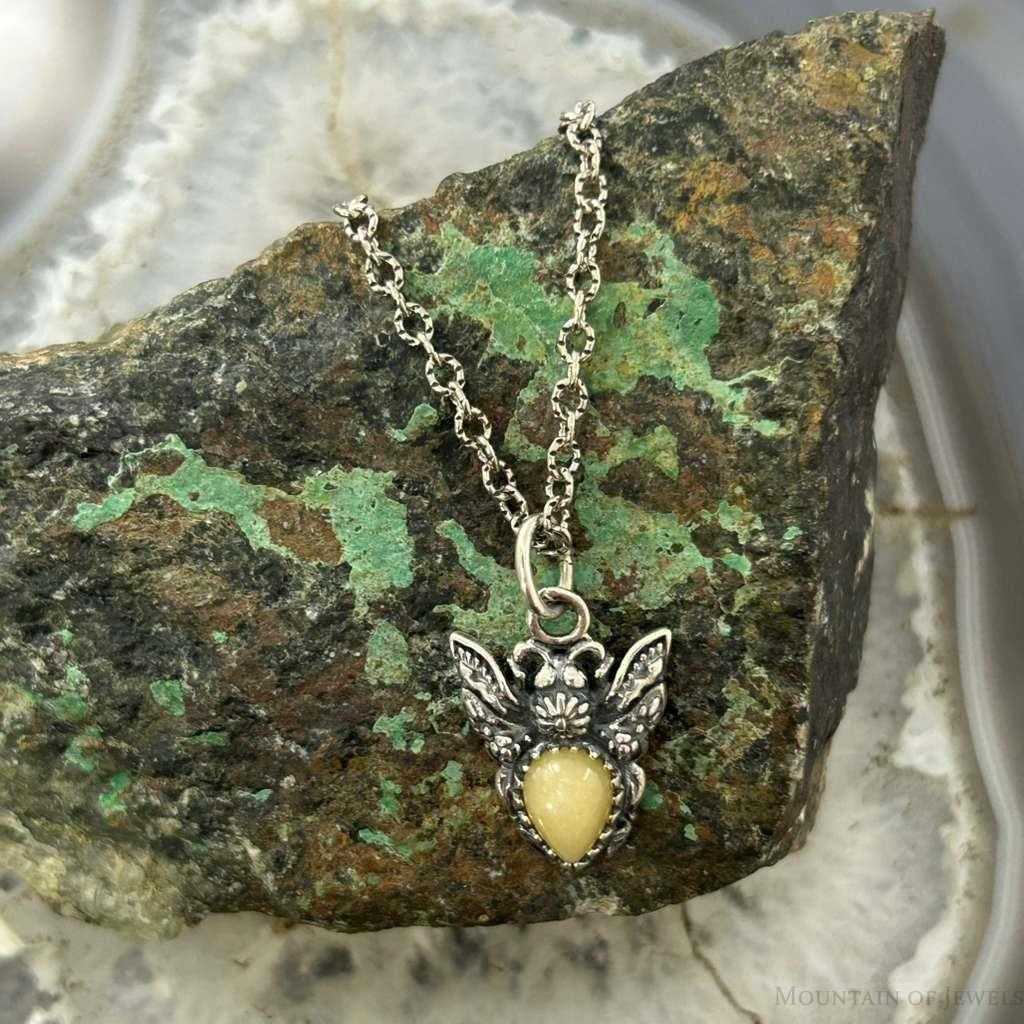 Carolyn Pollack Sterling Silver Yellow Jasper Tiny Bee Pendant Necklace For Women