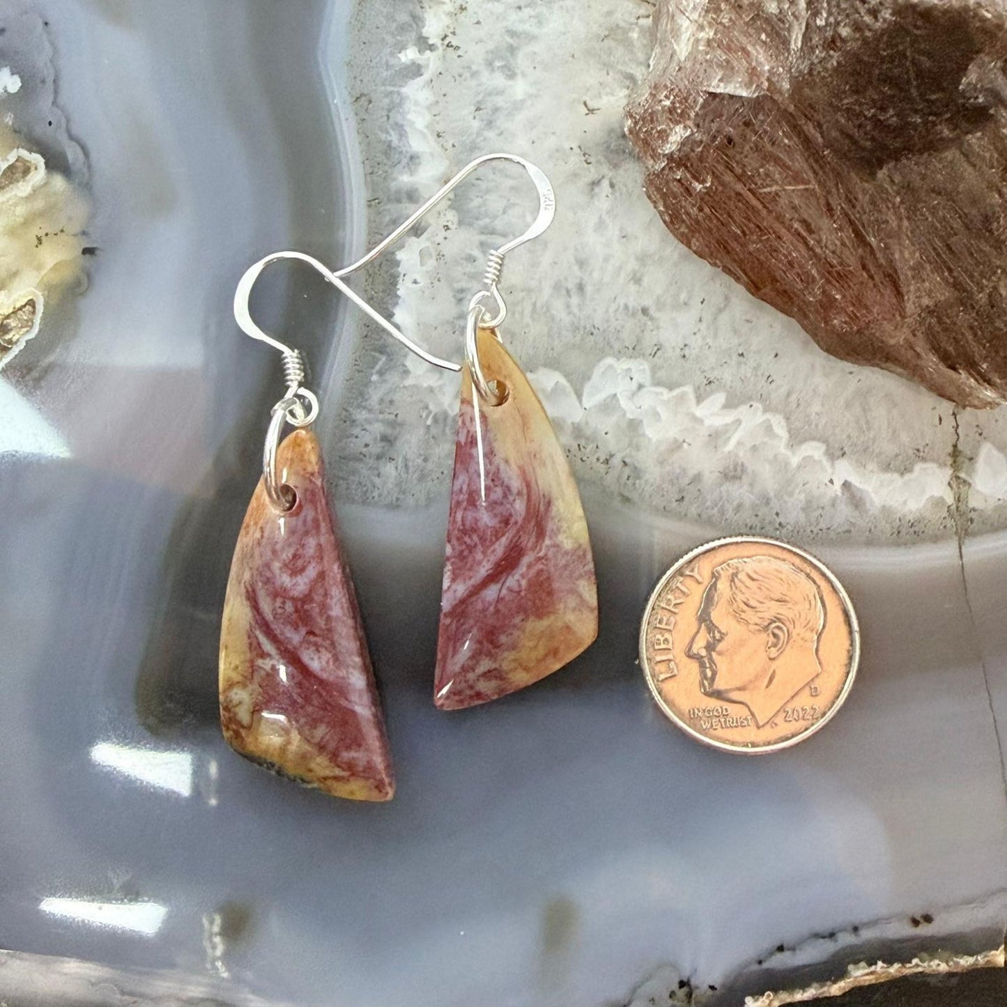 Sterling Silver Triangle Plum Moss Agate Slab Dangle Earrings For Women #506