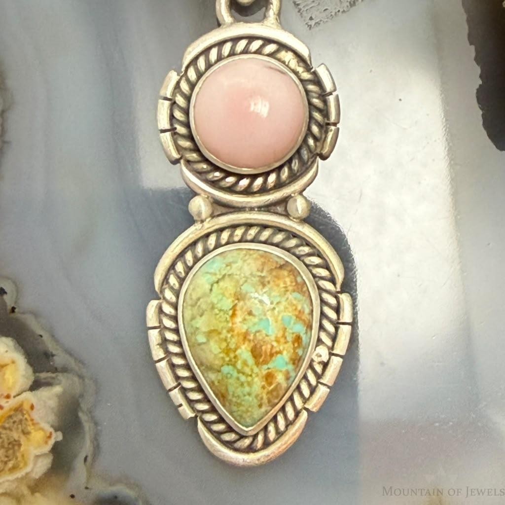 Sterling Silver Southwestern Style Pink Conch & Turquoise Pendant For Women #1