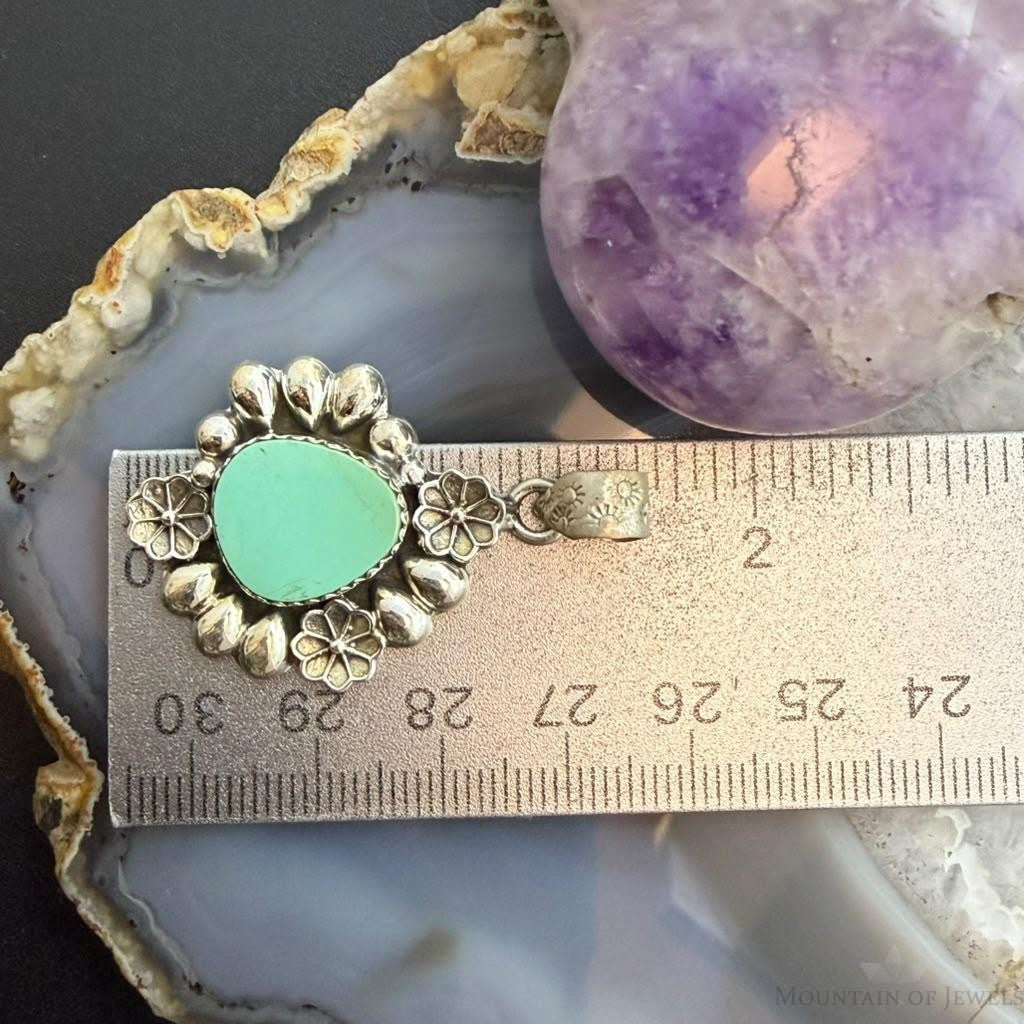 Sterling Silver Southwestern Style Turquoise w/Flower Decorated Pendant For Women #1