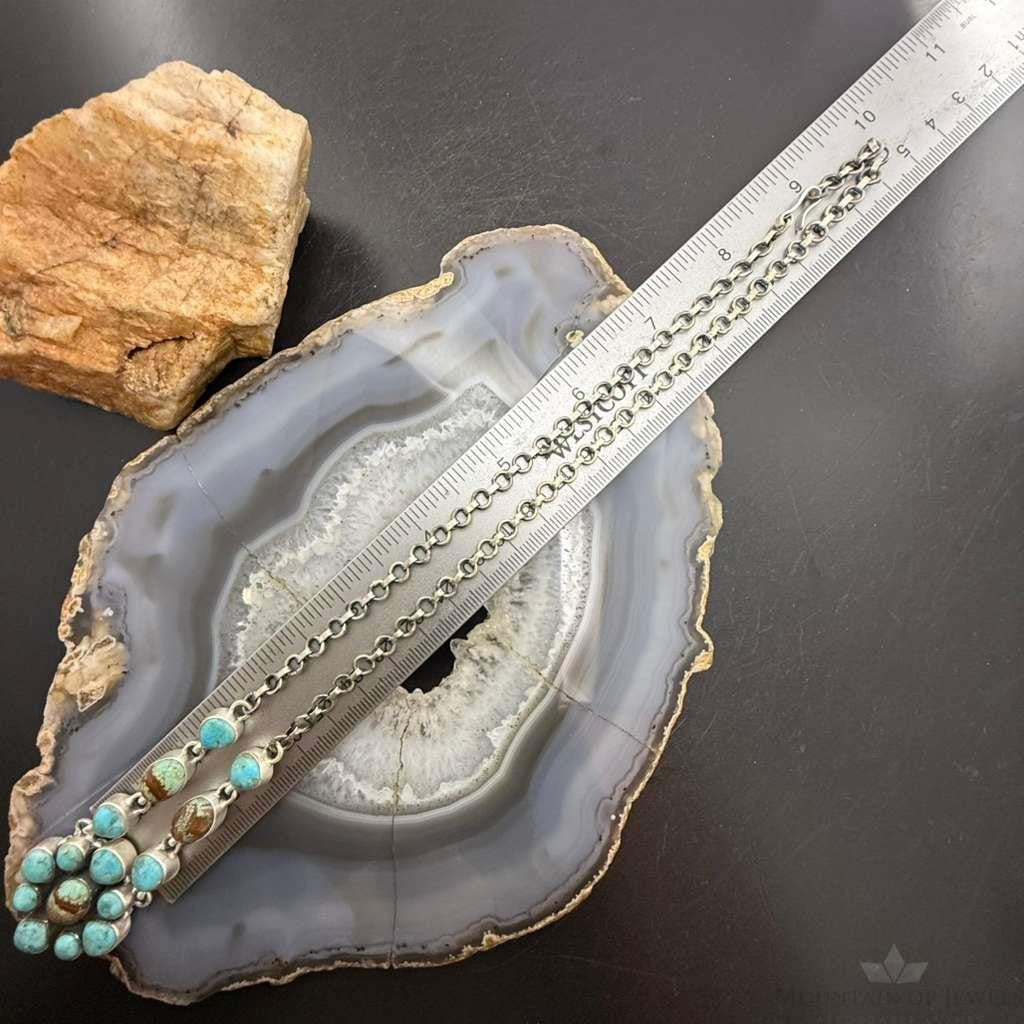 Sterling Silver Southwestern Style Turquoise Cluster 20" Necklace For Women