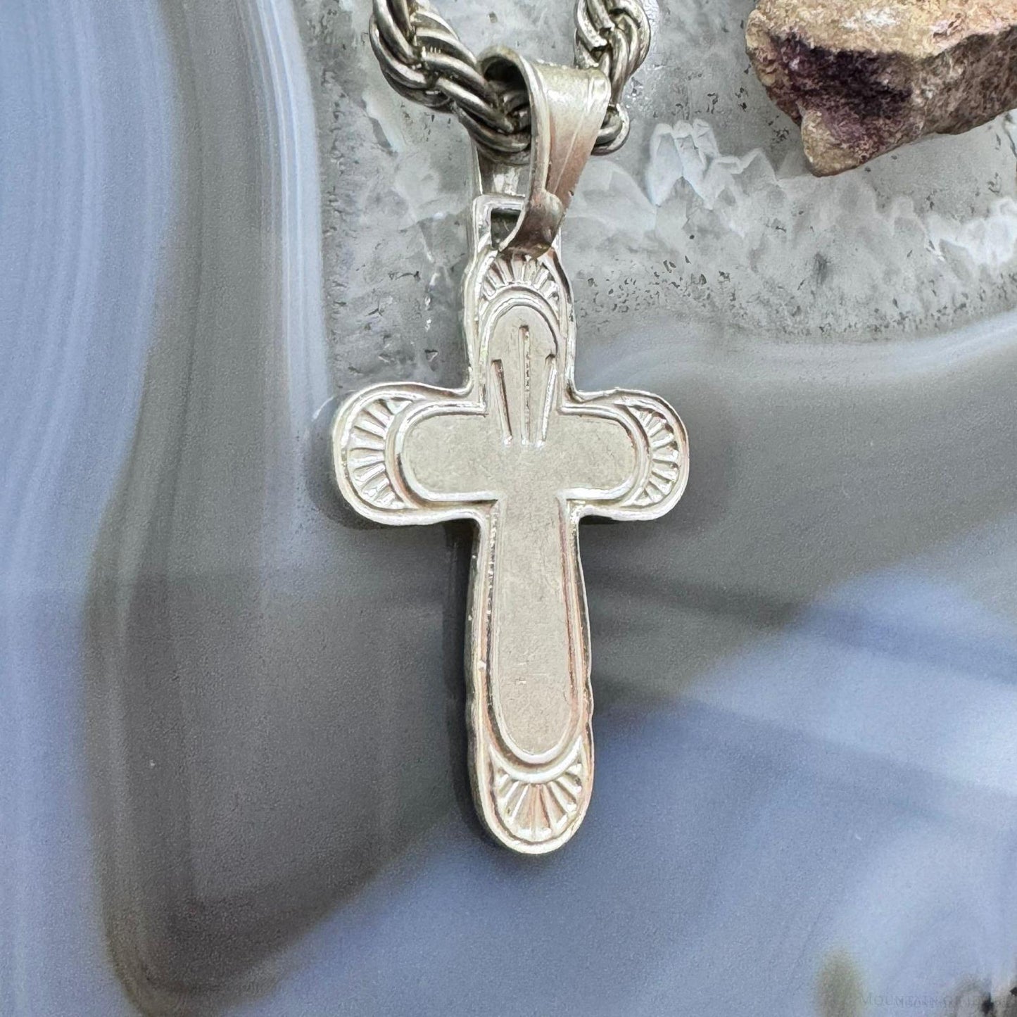 Vintage Sterling Silver Unisex Cross Pendant With 23" Rope Chain Necklace