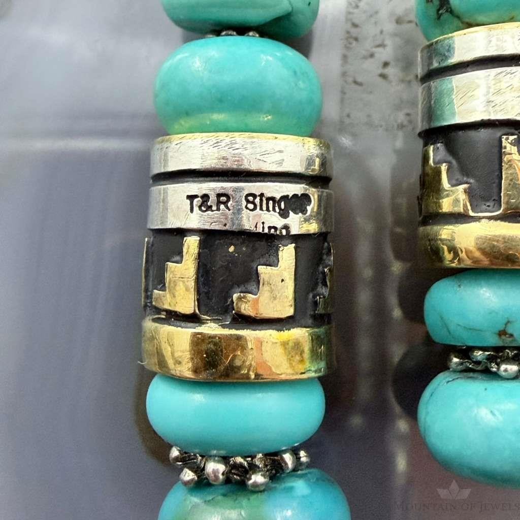 Tommy & Rosita Singer Sterling Silver Turquoise Rounded Beads Dangle Earrings For Women