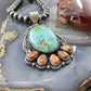 Sterling Silver Southwestern Style Oval Turquoise & Spiny Oyster Pendant For Women