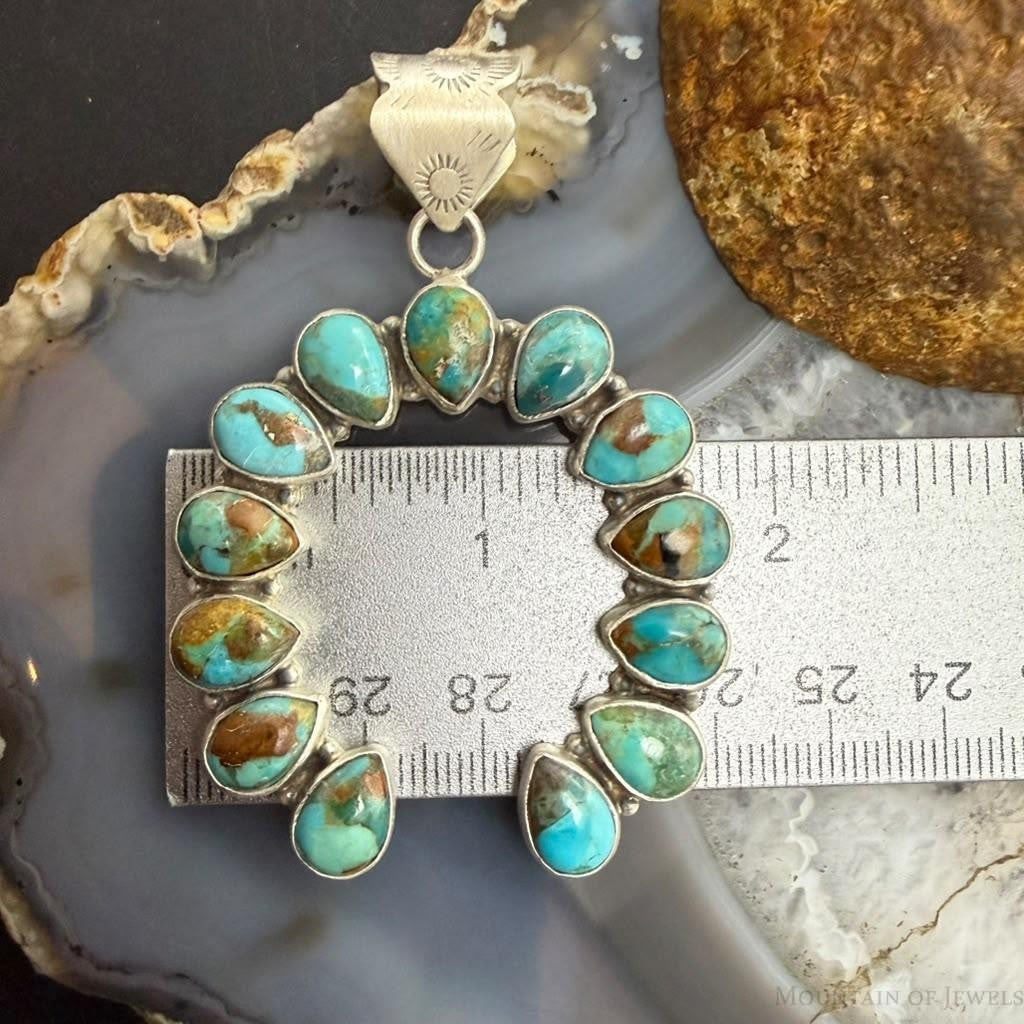 Sterling Silver Southwestern Style 13 Teardrop Turquoise Naja Pendant For Women