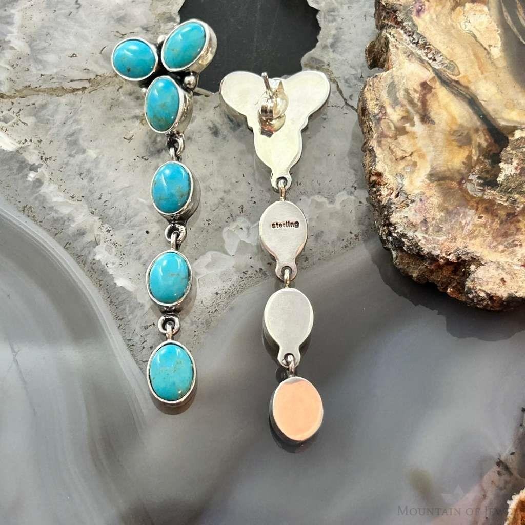 Native American Sterling Silver Turquoise Cluster Post Earrings For Women