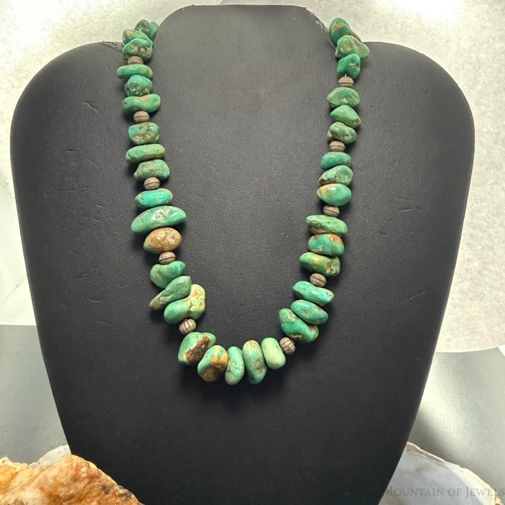Vintage Sterling Silver Native American Natural Chunky Turquoise 14" Necklace For Women