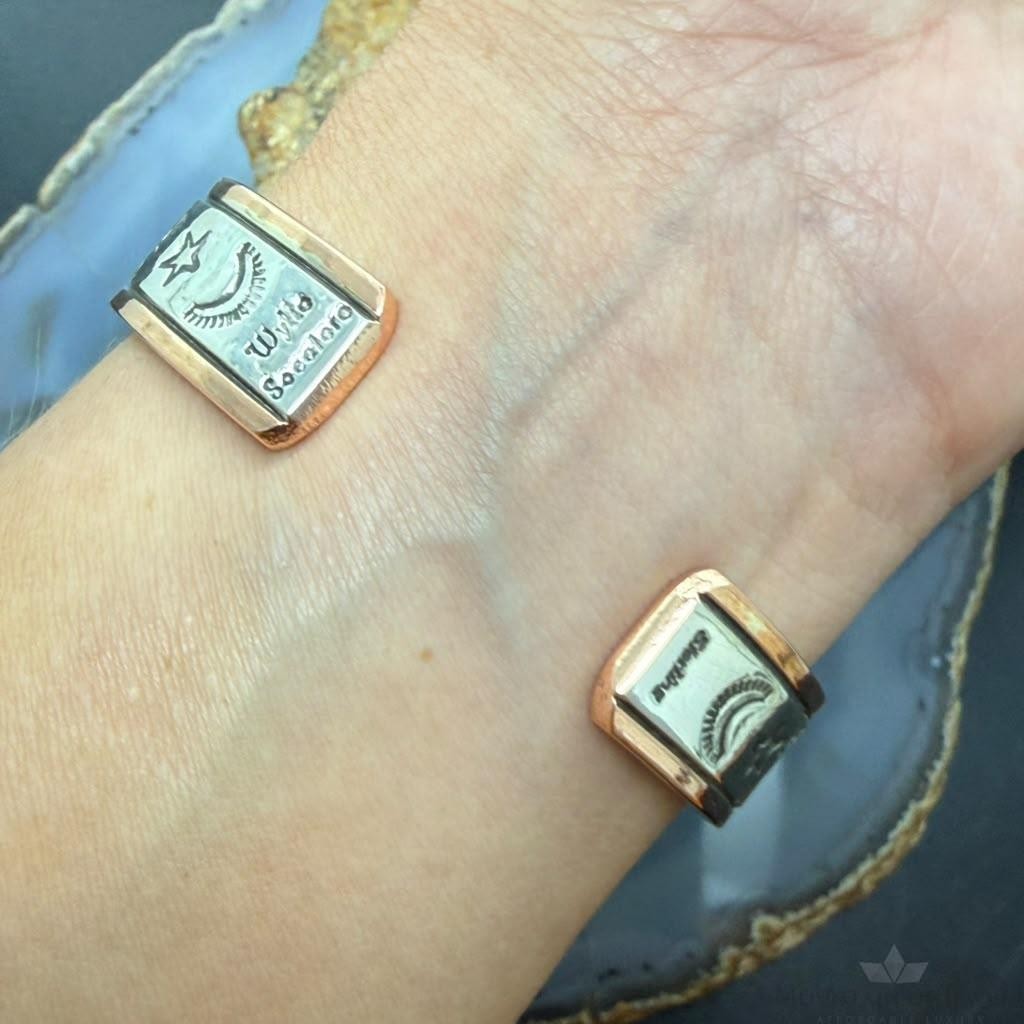 Wylie Secatero Navajo Sterling Silver & Copper Stamped Horse Bracelet For Women