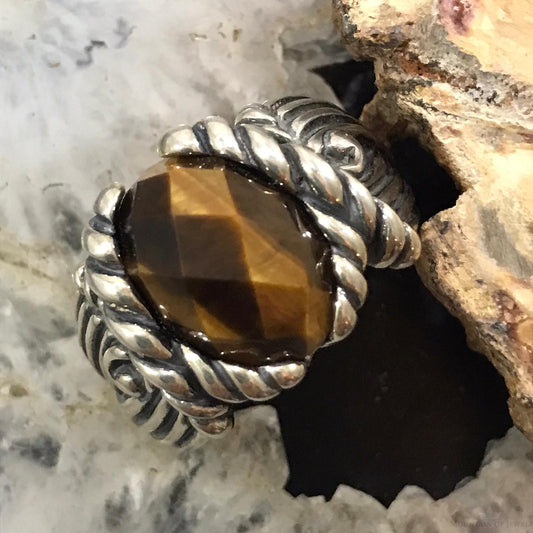 Carolyn Pollack Sterling  Silver Oval Faceted Tiger's Eye Ring Size 8.25 For Women