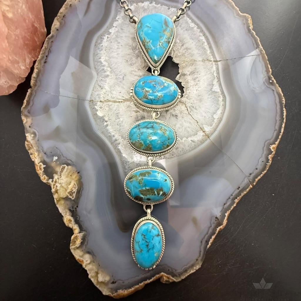 Sterling Silver Southwestern Style Kingman Turquoise Lariat 25" Necklace For Women