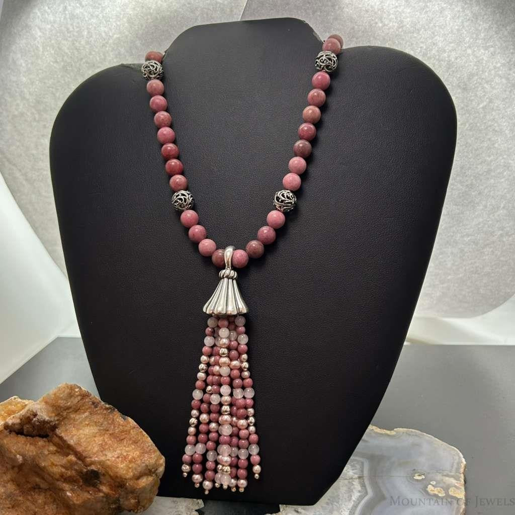 Carolyn Pollack Sterling Silver Rhodochrosite Beads & Swirl Beads w/Enhancer Necklace For Women
