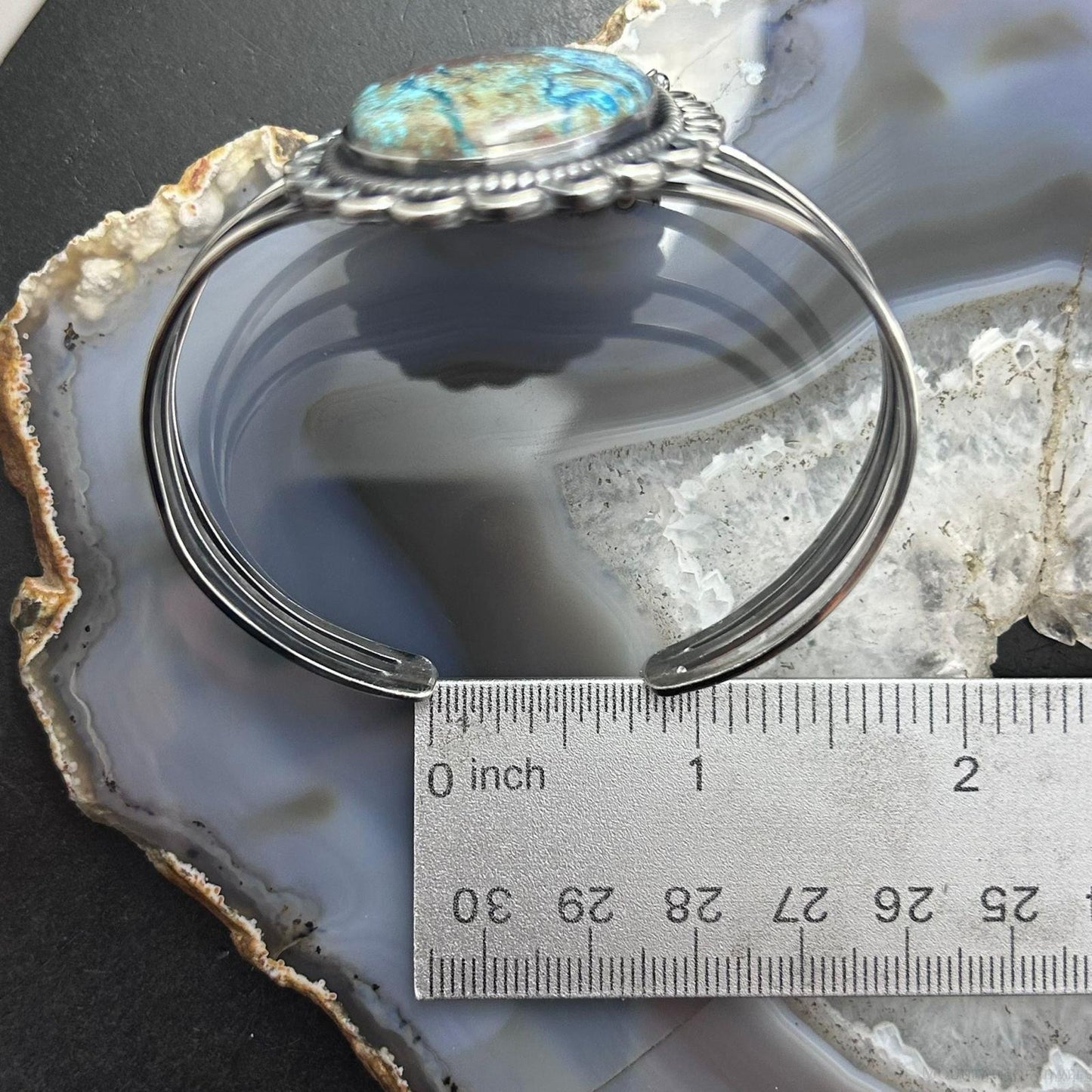 Sterling Silver Southwestern Style Large Oval Shattuckite Bracelet For Women
