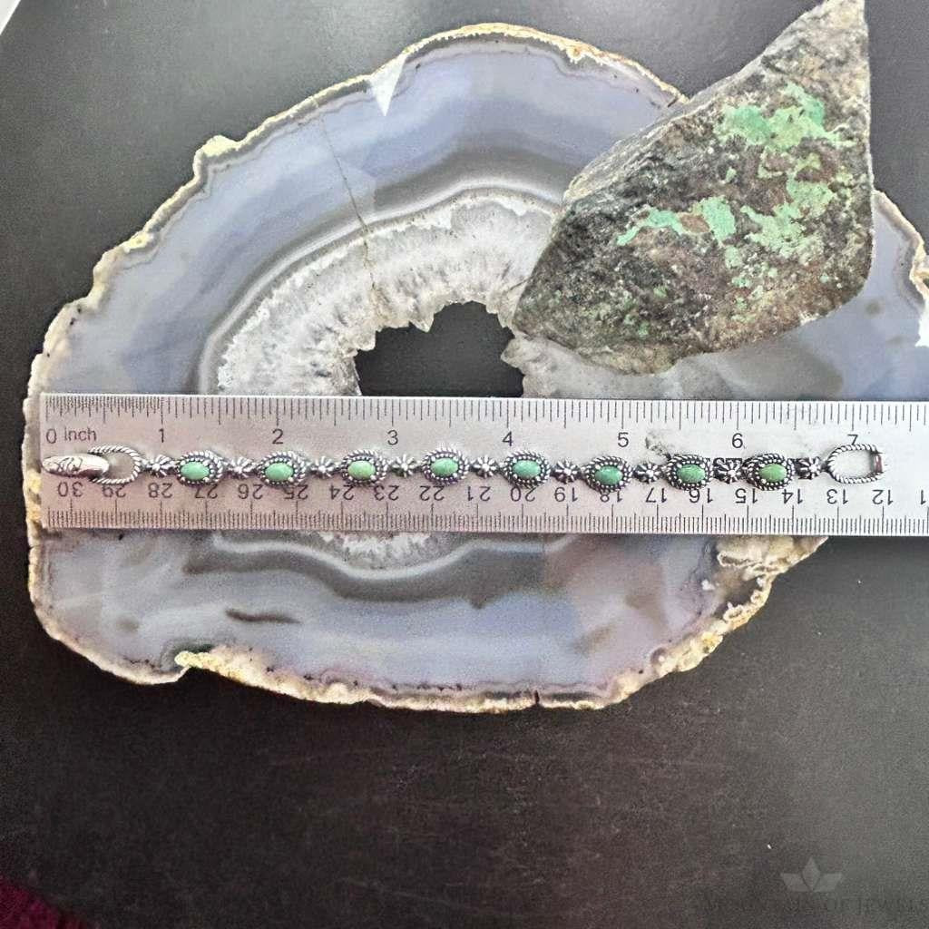 Carolyn Pollack Sterling Green Turquoise Decorated 7" Link Bracelet For Women