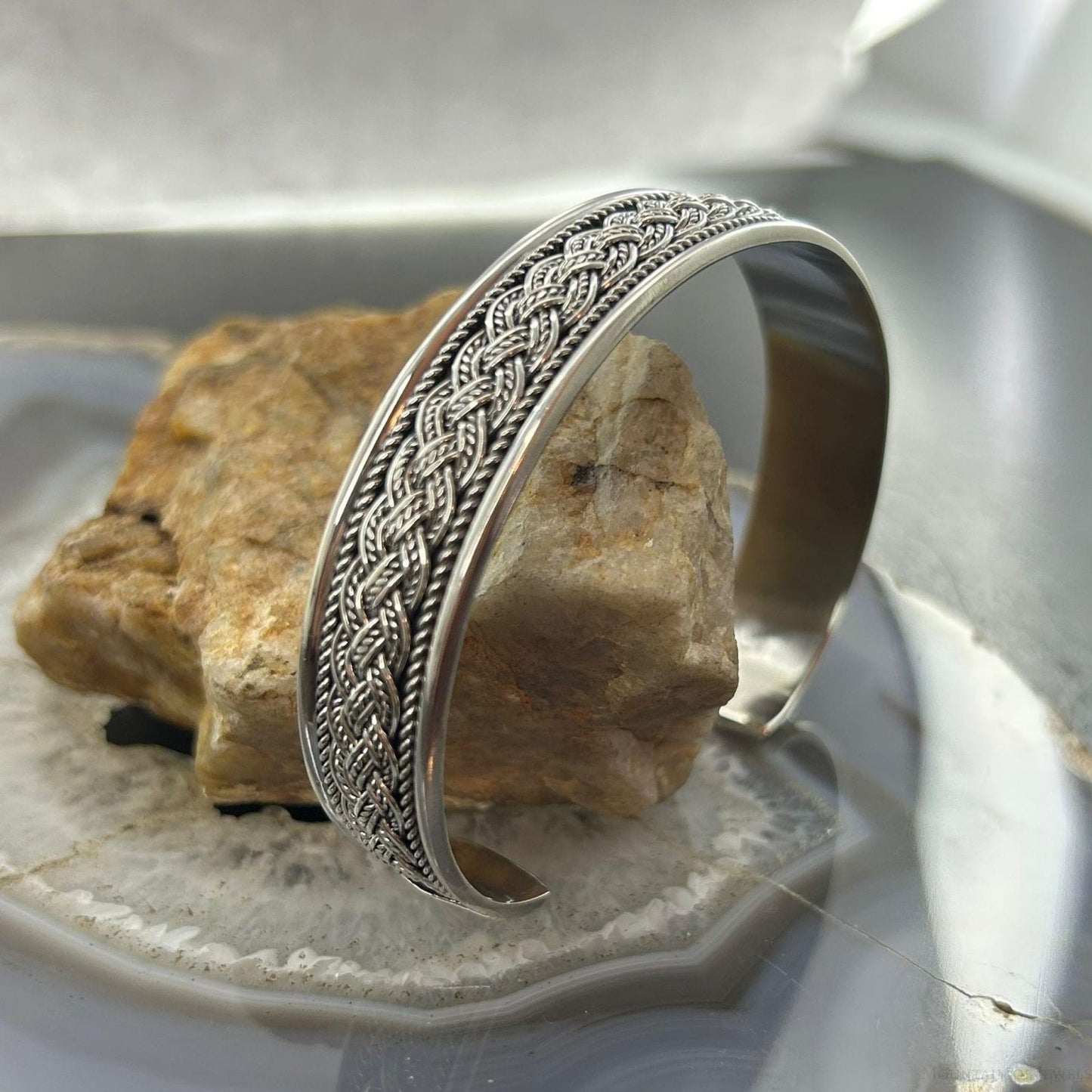 Sterling Silver Flexible & Adjustable Braided Fashion Bracelet For Women