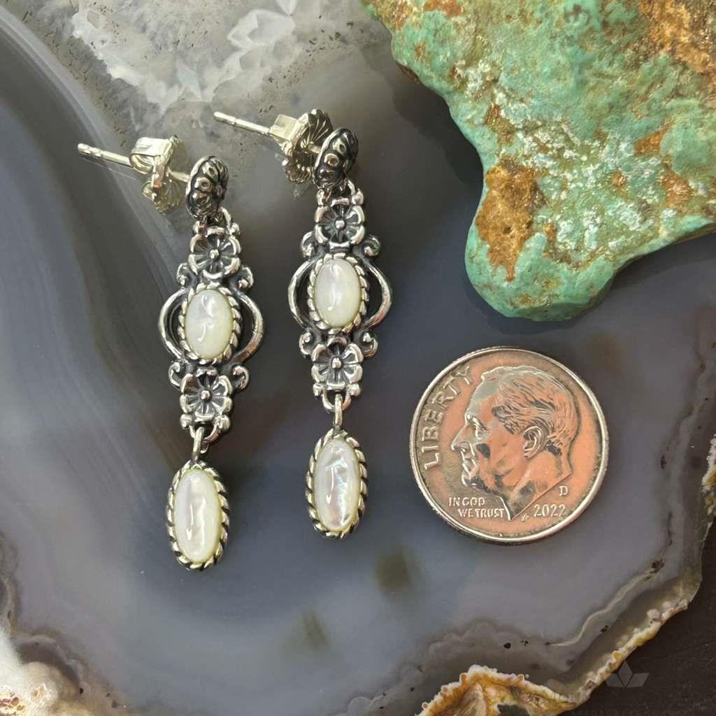 Carolyn Pollack Sterling Silver 2 Oval Mother of Pearl Dangle Earrings For Women