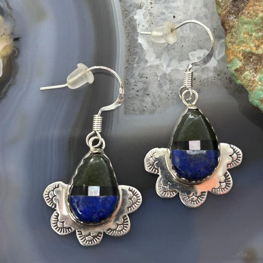 Clifton Aguilar Sterling Silver Teardrop Multistone Inlay Dangle Earrings For Women #1