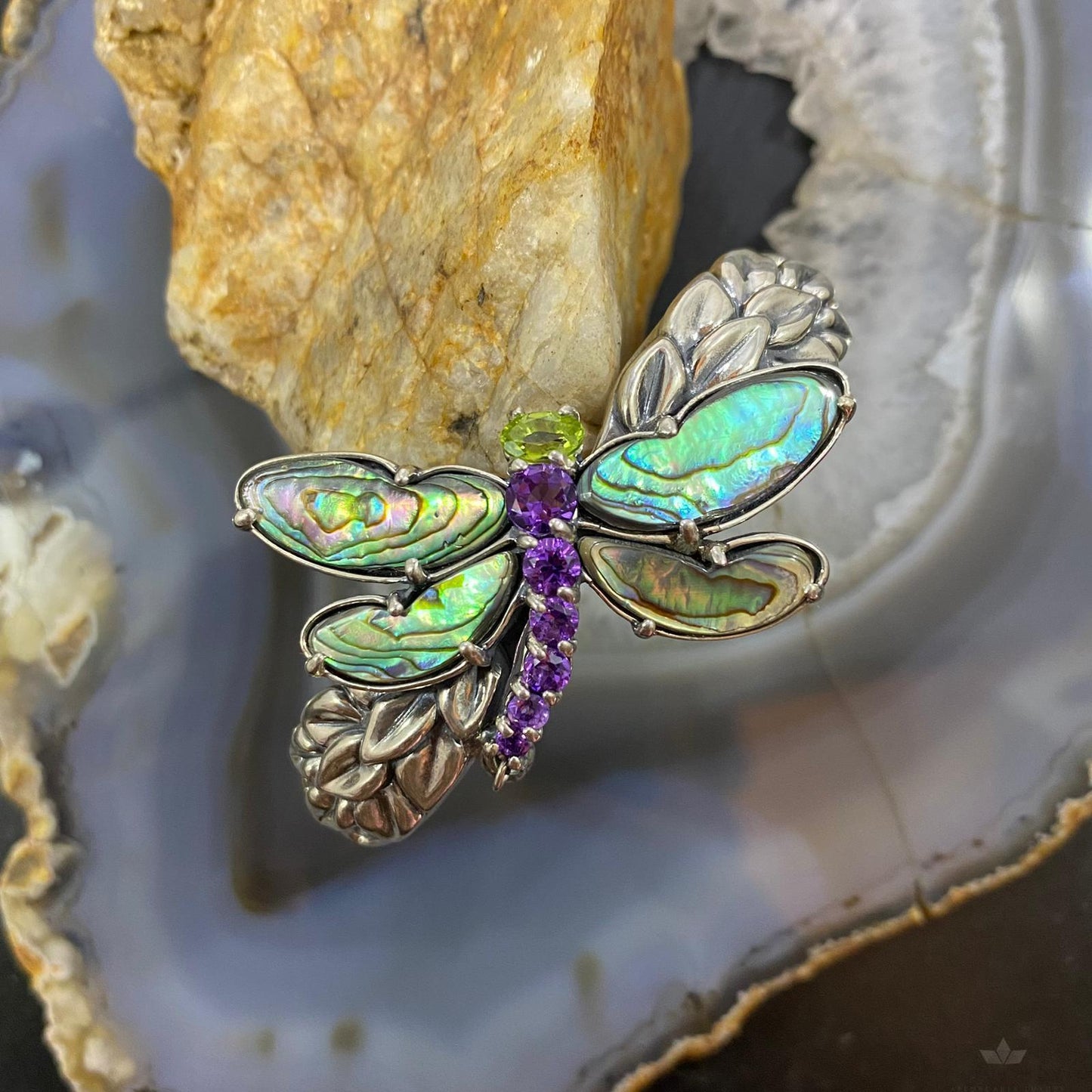 Carolyn Pollack Sterling Silver Multi Gemstone Dragonfly Decorated Hinged Cuff Bracelet For Women