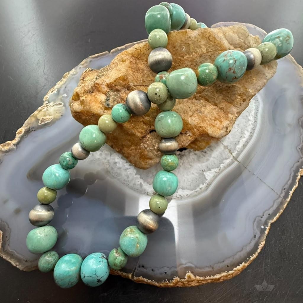 Carolyn Pollack Sterling Silver Navajo Pearl & Turquoise Beads 16"-18" Necklace For Women