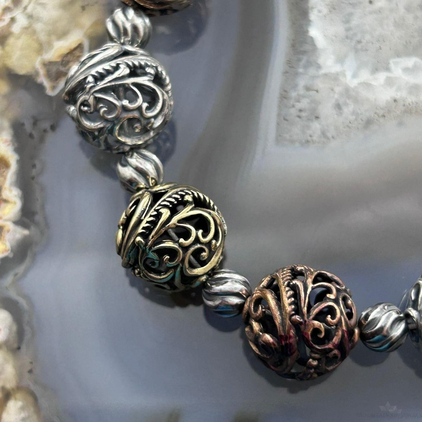 Carolyn Pollack Sterling Silver, Brass, Copper Decorated Swirl Beads Bracelet For Women