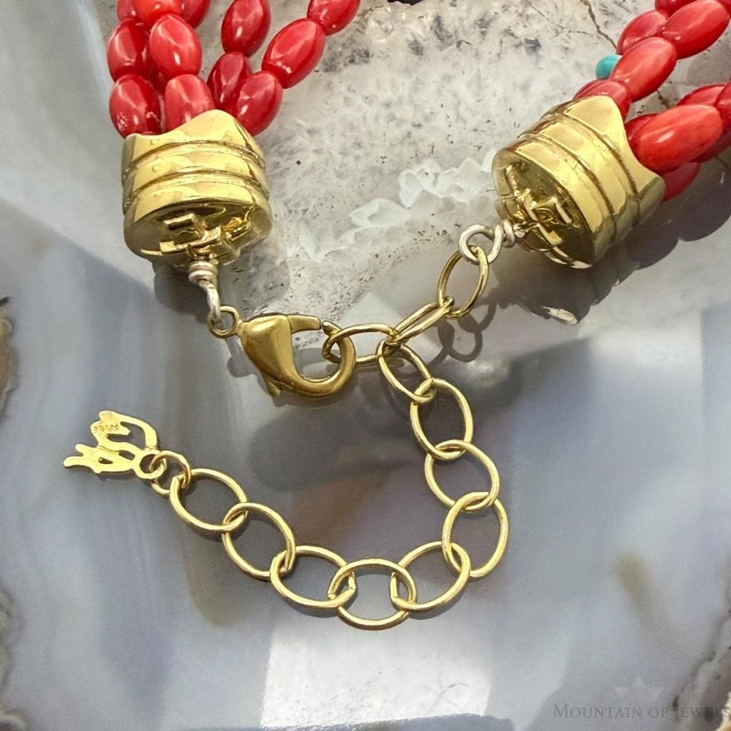 Carolyn Pollack Brass 5 Strands Red Jasper Beads w/Enhancer Necklace For Women