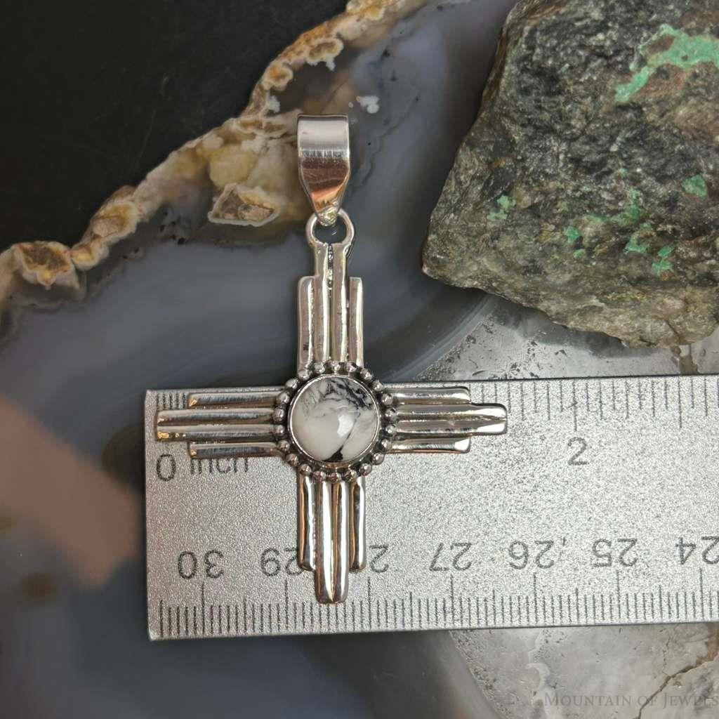 Sterling Silver Southwestern Style Rounded White Buffalo Unisex Zia Pendant