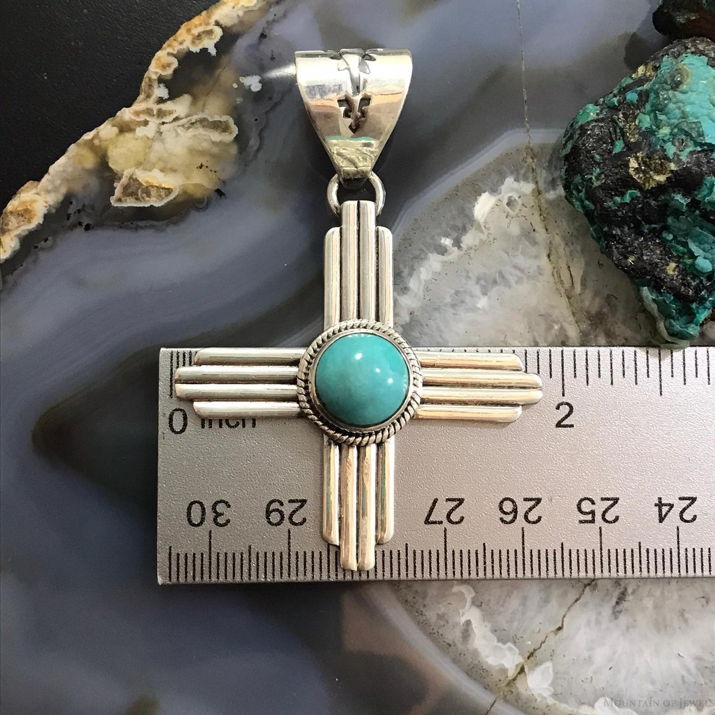 Native American Sterling Silver Round Turquoise Unisex Zia Pendant