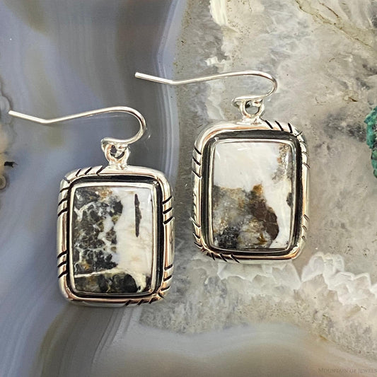 Reserved for Althea Frankel! Native American Sterling Silver Rectangle Bar White Buffalo Dangle Earrings