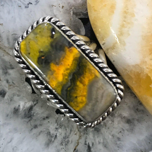 Native American Sterling Silver Bumblebee Jasper Bar Ring Size 9.25 For Women #1