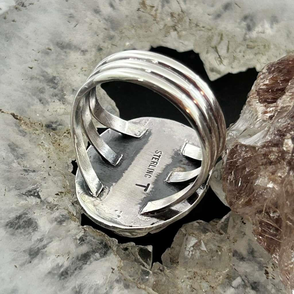 Native American Sterling  Silver Oval Pink Conch Decorated Ring Size 7.25 For Women