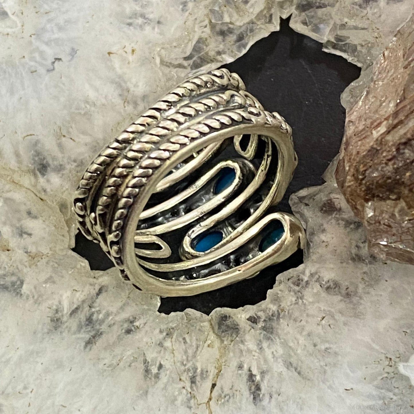 Carolyn Pollack Sterling Silver 4 Sleeping Beauty Turquoise Decorated Ring For Women