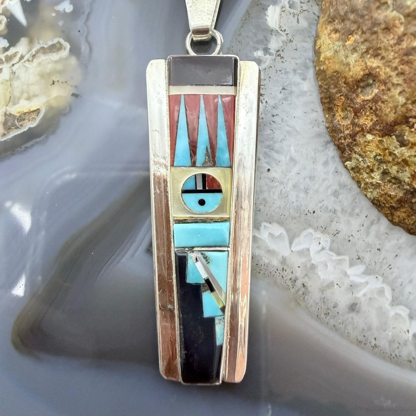 Raylan & Patty Edaakie Zuni Sterling Silver Multi Stone Inlay Pendant For Women