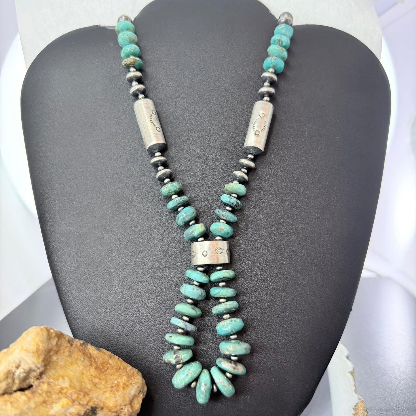 Sterling Silver Southwestern Style Turquoise Disk Beads &Starling Beads 20" Necklace For Women #1