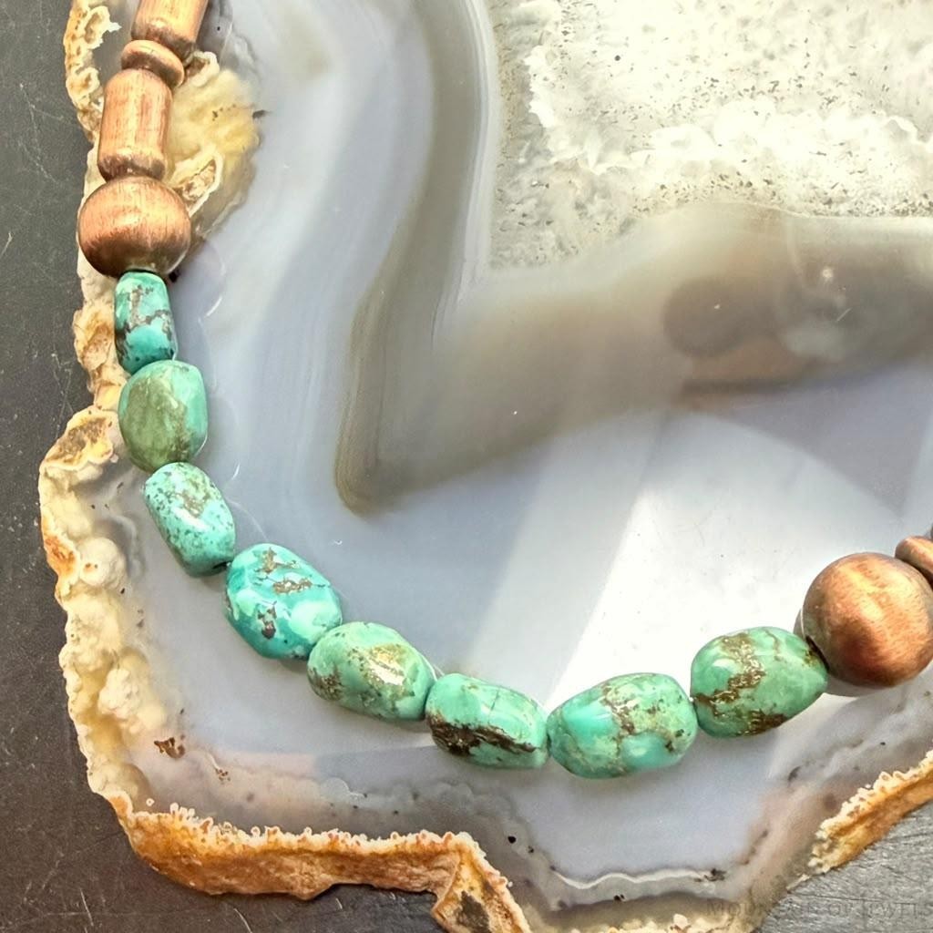 Southwestern Style 4.5-6mm Copper Navajo Pearl,Cylinder&Turquoise Beads Necklace