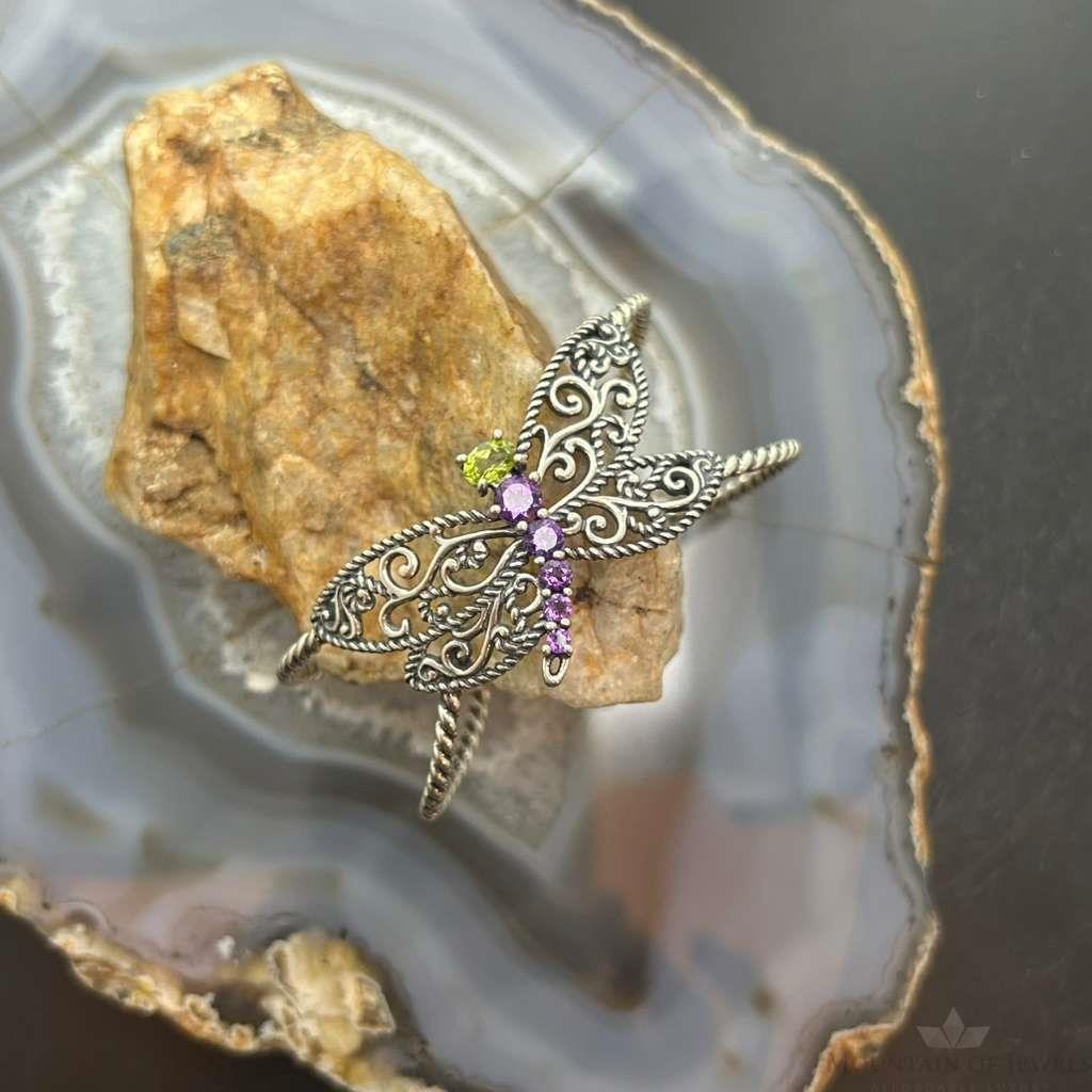 Carolyn Pollack Sterling Silver Peridot & Amethyst Decorated Dragonfly Bracelet For Women