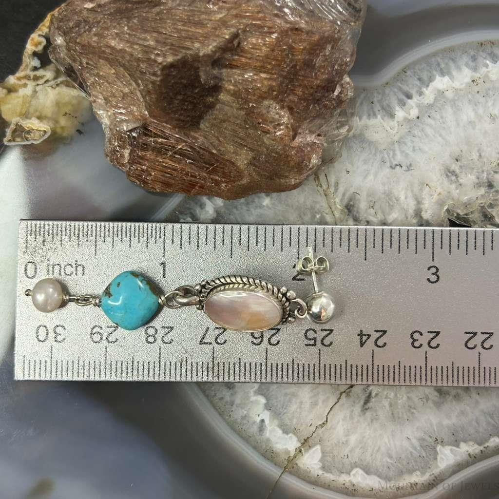 Carolyn Pollack Sterling Silver MOP & Turquoise Dangle Earrings For Women