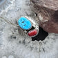 Pauline Nelson Sterling Silver Turquoise & Coral Decorated Ring Size 12.5 For Men