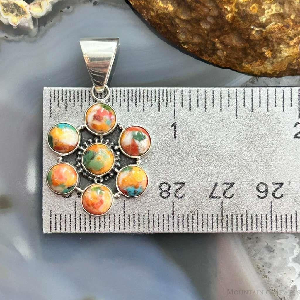 Native American Sterling Silver Turquoise Spiny Oyster Cluster Pendant For Women