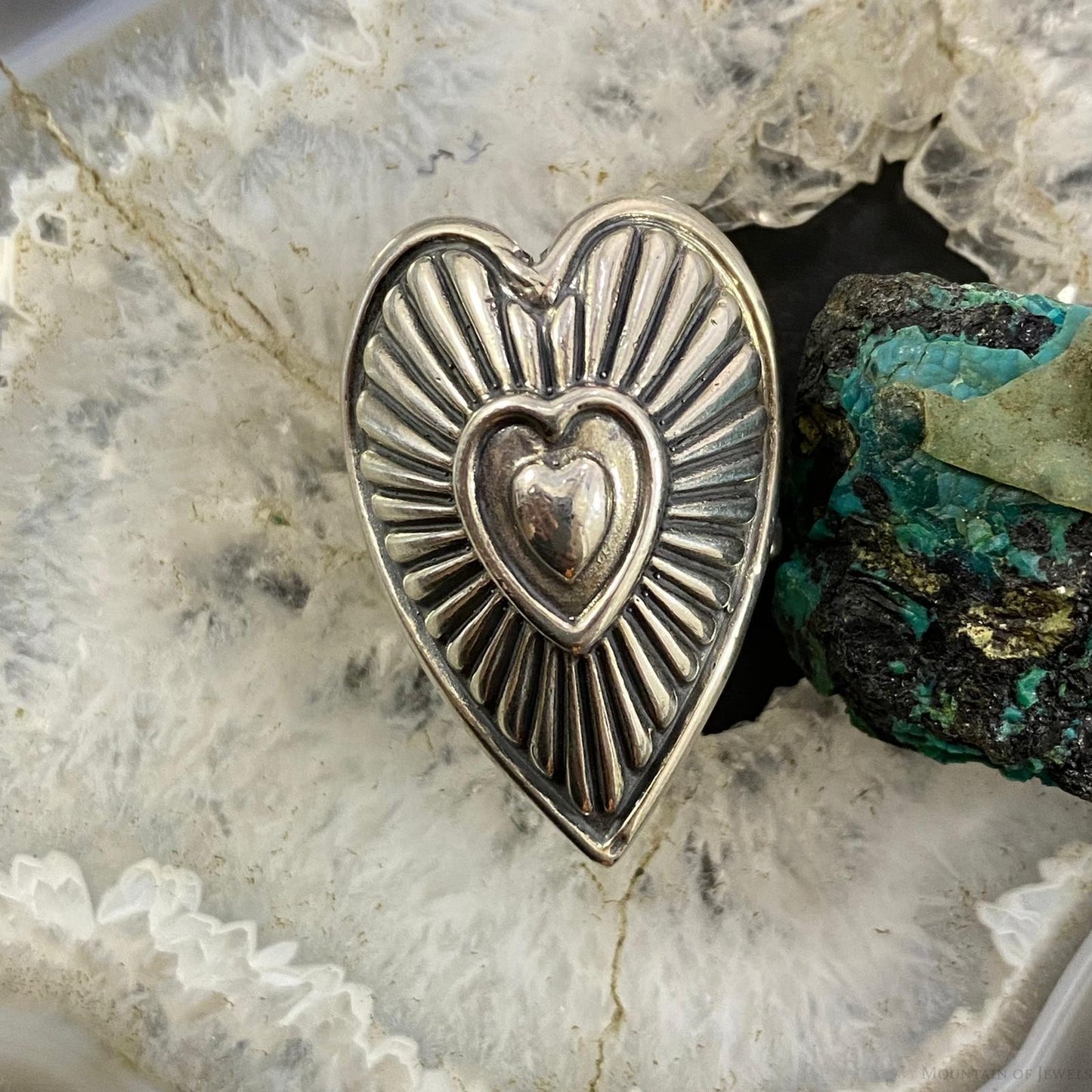 Carolyn Pollack Southwestern Style Sterling Silver Decorated Heart Ring For Women