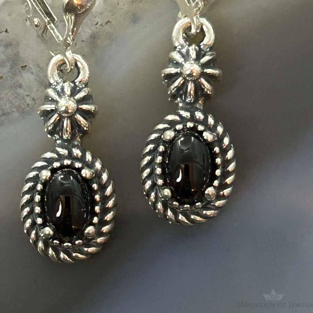 Carolyn Pollack Sterling Silver Onyx Decorated Dangle Earrings For Women