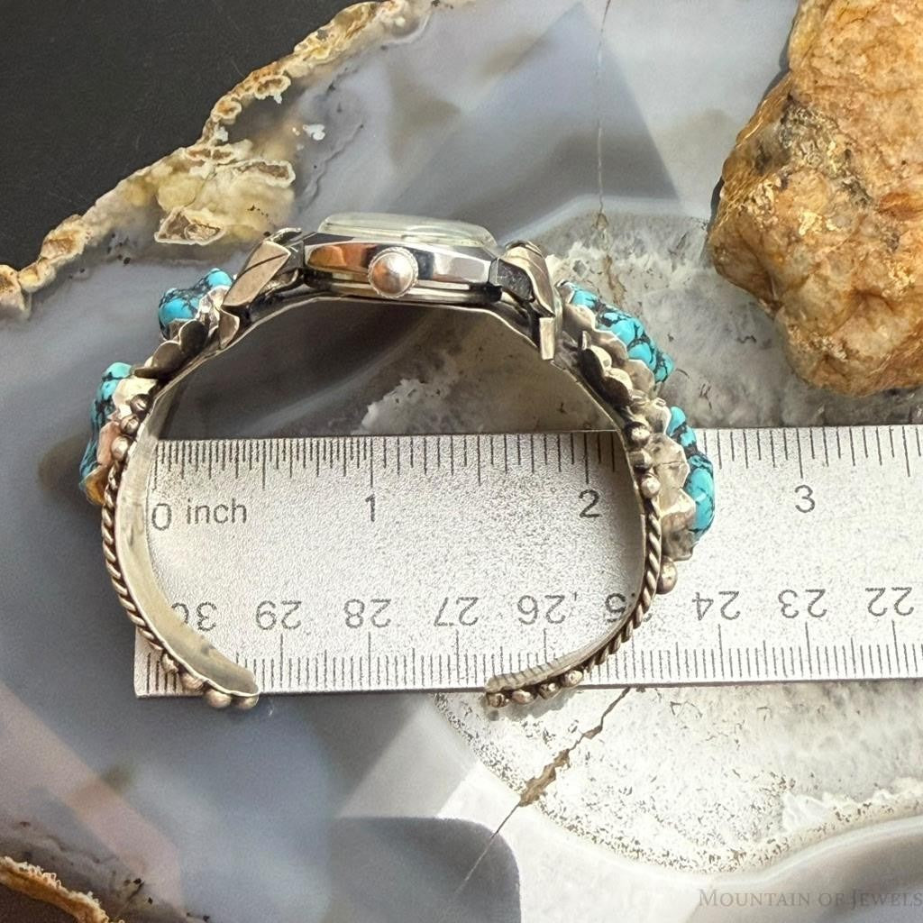 Vintage Steven B Native American Silver Rough Turquoise Watch Bracelet For Women