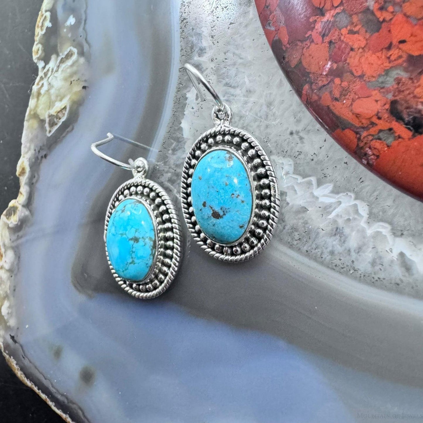 Sterling Silver Southwestern Style Turquoise Decorated Dangle Earrings For Women